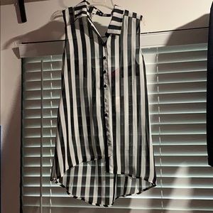Black and White Stripe Say What Button Up Tank